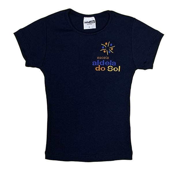 Baby Look Canelada Manga Curta Azul Marinho