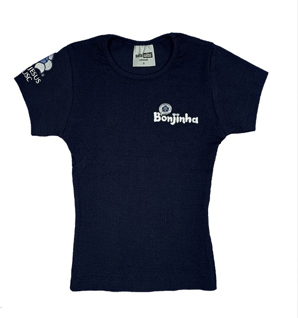 Baby Look Canelada Manga Curta Azul Marinho Bonjinha