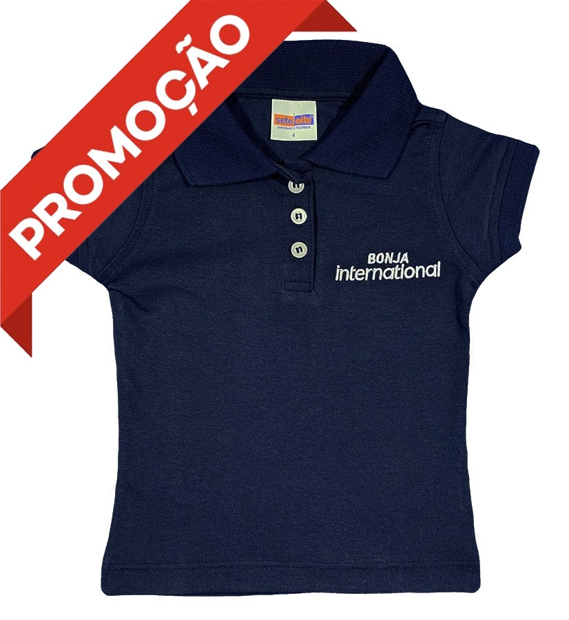 Baby Look Polo Manga Curta Azul Marinho (OUTLET)