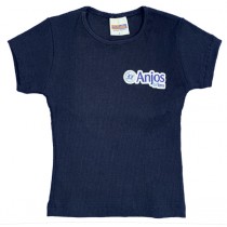 Baby Look Canelada Manga Curta Azul Marinho