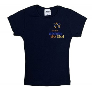 Baby Look Canelada Manga Curta Azul Marinho