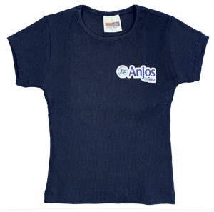 Baby Look Canelada Manga Curta Azul Marinho